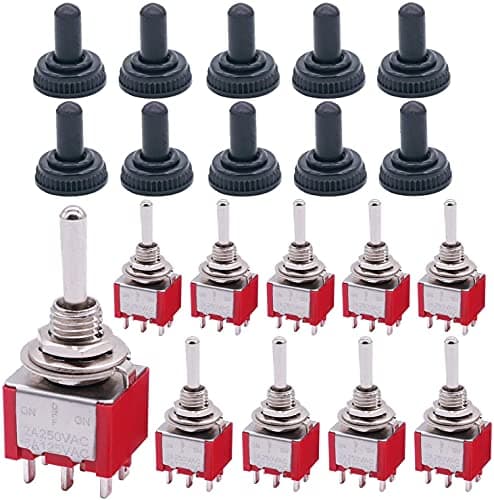 Image of mxuteuk 10Pcs Mini Toggle Switch DPDT 3 Position 6 Pins ON/OFF/ON AC 125V 5A with Waterproof Cap MTS-203-10MZ