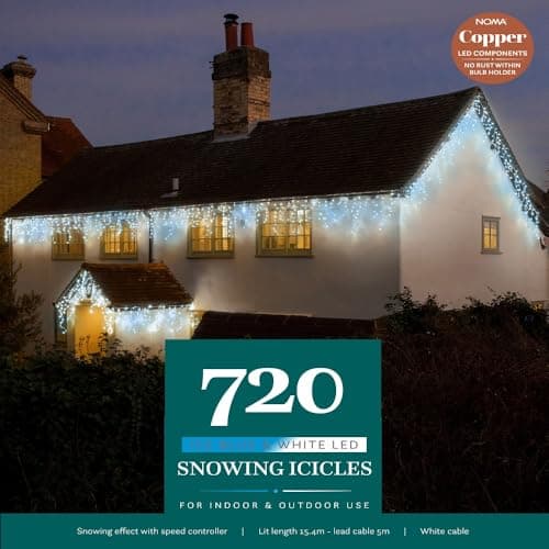 Image of Noma Snowing Icicle Christmas Lights with White Cable, 720 White/Ice Blue LEDs, 20.4 m