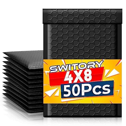 Image of Switory 50pcs Padded Envelopes A6 Bubble Mailers Packaging Bags 4X7In Jiffy Bags Small Envelopes, Bubble Lined Wrap Poly Mailers Bags for Shipping Mailing 10.2x17.7cm, Black