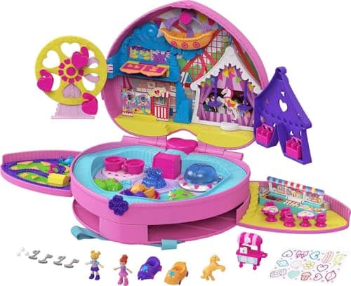 Image of ​Polly Pocket Theme Park Backpack Compact with 2 Dolls, Accessories & Multiple Activities