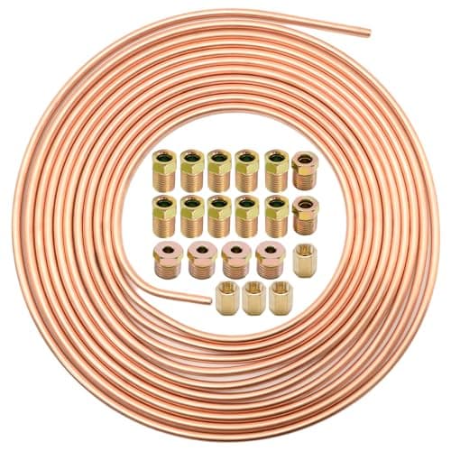 Image of MospdyGear Brake Pipe Copper Coated Tubing 32.8Ft. of 3/16", Automotive Replacement Brake Lines Kit, with 16 Nuts Fittings and 4 PCS Pipe Fittings Assortment