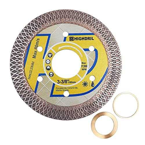 Image of HIGHDRIL Diamond Saw Blade - 85MM/3-3/8 Inch Diamond Tile Blade Disc Cutting Porcelain Tile Ceramic Granite Marble Dry or Wet Use Circular Saw Blade with Turbo X Mesh
