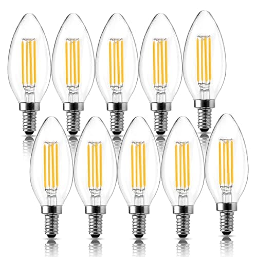 Image of LangPlus+ E14 LED Light Bulb, Dimmable Candle Bulbs, 4W, 40W Equivalent Small Edison Screw SES E14 Bulb, Warm White 2700K, C35 LED Filament Bulb for Chandeliers, Ceiling Fan, 10 Pack