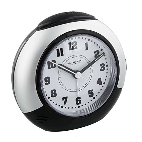 Image of Widdop Bingham Silent Flow Seconds Alarm Clock, Black/Silver, No Ticking, Snooze Function and Light