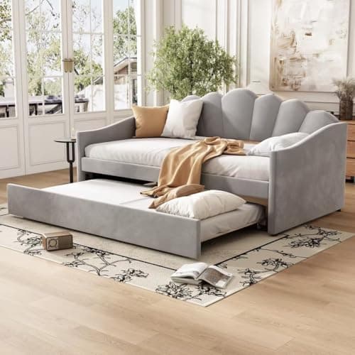 Image of BTM Upholstered Day Bed, 3FT, 90x190cm Trundle Bed, Grey Velvet