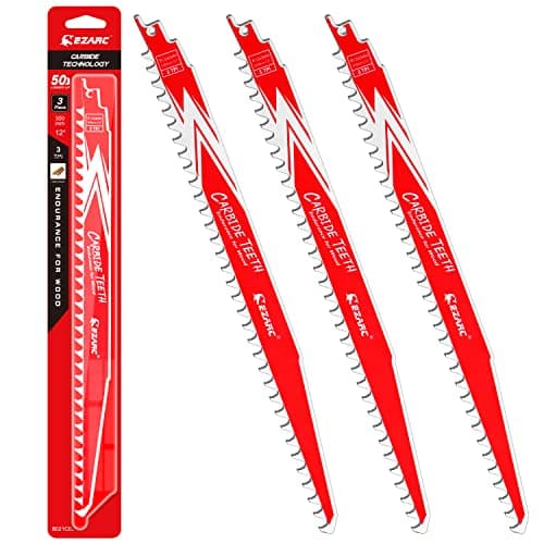 Image of EZARC Carbide Reciprocating Saw Blade R1243HM Endurance for Hard Wood 300mm 3TPI, 3-Pack