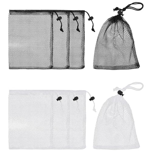 Image of 6 Pcs Small Mesh Bag Set,Mesh Bags with Drawstring,Polyester Mesh Laundry Bags with Cord Lock for Travel, Gym & Daily Storage (Black & White, 15×20 cm)