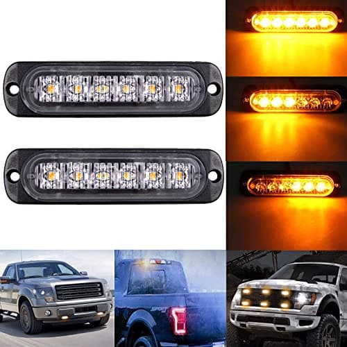 Image of AUXTINGS 2 Pieces 6 LED Emergency Warning Lights Ultra Thin Amber Hazard Flashing Strobe Light Bar Side Warning Light Beacon Light Universal for 12-24V Car Vehicle Truck Trailer Caravan Camper Van