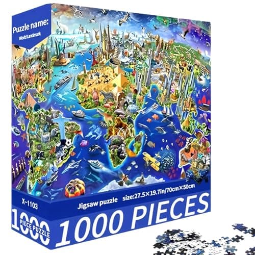 Image of World Map Jigsaw Puzzles for Adults 1000 Jigsaws Geography Puzzle with Continents & Countries 1000 Piece Jigsaw Puzzles for Adults Gifts, 50 x 70 cm