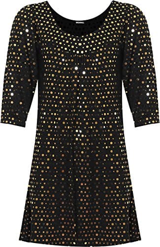 Image of WearAll Women's Plus Long Sleeve Sequin Spot Party Top Polka Dot Scoop Neck Swing - Gold - 22-24