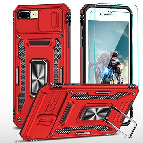 Image of YmhxcY iPhone 8 Plus/7 Plus Case with Military-Grade Drop Protection & Rotatable Ring Stand, Red