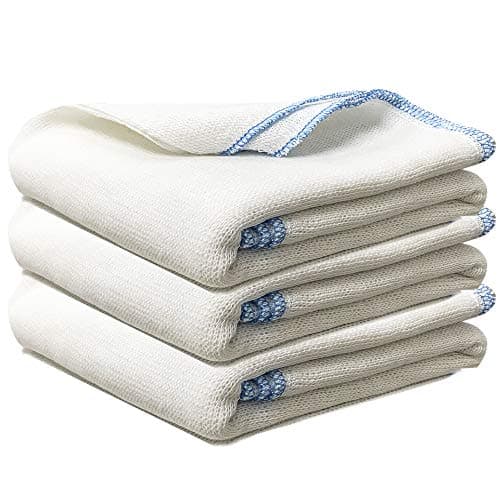 Image of Towelogy® Pack Of 3 White Cotton Dish Cloths Extra Large HEAVY DUTY Biodegradable Commercial Grade Dishcloths Kitchen Cleaning Tea Towels Washcloths 38x45cm (White/Blue Coded, Pack Of 3)