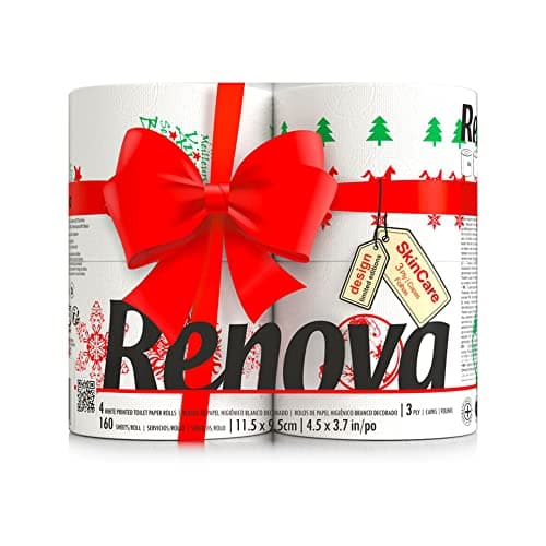 Image of Renova Festive Christmas Toilet Rolls – Soft & Absorbent Holiday Tissue with Unique Illustrations | 4-Pack | 160 Sheets Per Roll 3 Ply