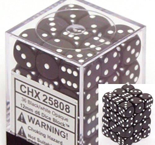 Image of Black Opaque Dice 12mm D6 Set of 36