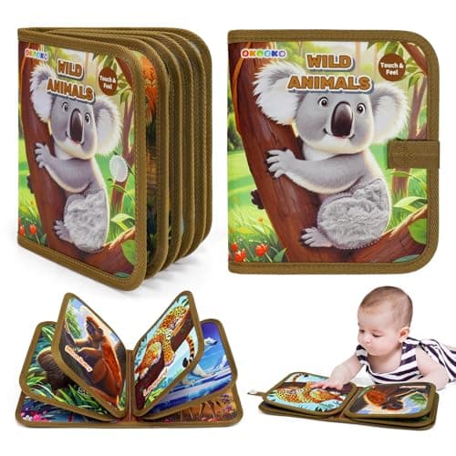 Image of OKOOKO Touch and Feel Book, Interactive Textures Toy, Tactile Book, Wild Animals Theme Sensory Felt Toy, Textures & Interactive for Infant Development