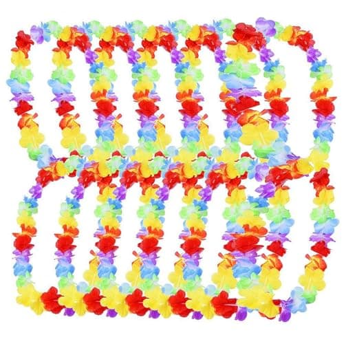 Image of 12 Pcs Hawaiian Garland, Hawaiian Fancy Dress Hawaiian Flower Necklaces Lei Luau Hawaiian Garlands Tropical Party Decorations Beach Theme Luau Party Accessories for Adults,Summer Festivals