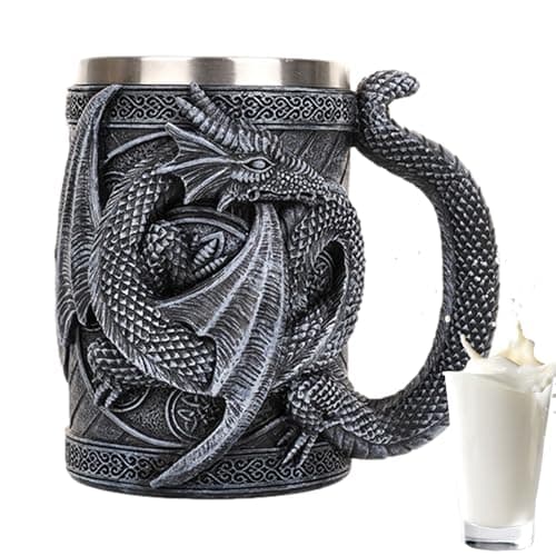 Image of Generico Da Caffè Drago – Medieval Beer Tankard 3D with Dragon Design, Original Steel Tankard, 568 ml for Tea, Coffee, Parties and Gothic Decorations