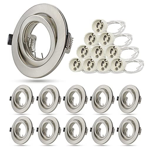 Image of Unikcst 10X GU10 Downlights Tilt LED Recessed Lighting Brushed Chrome Spot Light Ceiling Fittings Round Spotlights 240V with GU10 Lampholders, Outer Diameter 98mm, Cutout 76-90mm