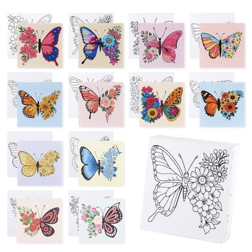 Image of BNG 12 Packs Butterfly Pre Drawn Canvas to Paint, Pre Printed Canva for Painting, Pre Stretched Canvas Outline Painting Boards for Beginners, Students, Party Favors(4 * 4in)