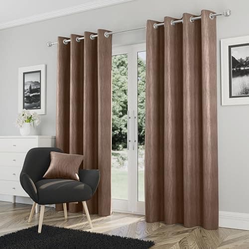 Image of Enhanced Living Goodwood Eyelet Bronze Curtains for Bedroom with Subtle Wave Pattern - 90x90 inch (229x229 cm) - Noise Reducing Thermal Curtains for Bedroom - 2 x Curtain Panels
