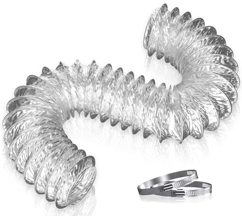 Image of Hon&Guan 100mm / 4 Inch Flexible Aluminium Foil Ventilation Ducting, 5m Vent Hose with 2 Clamps for Tumble Dryer, Grow Tent and Heater