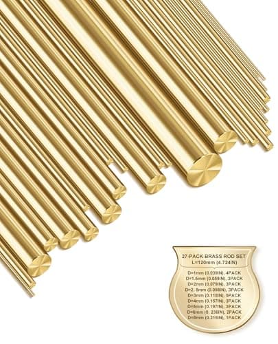 Image of 27 PCS Solid Brass Rods Assortment – 9 Sizes (1mm–8mm Diameter), 120mm Length, Polished Brass Round Bar for Knife Handles Pins, DIY, Crafting, Model Making, Lathe Projects
