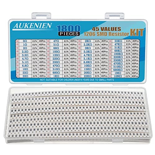 Image of AUKENIEN 1206 SMD Resistor Kit 45 Values 1800pcs 0R to 10M Ohm 1/4W SMT Chip Resistors Assortment with ±1% Tolerance
