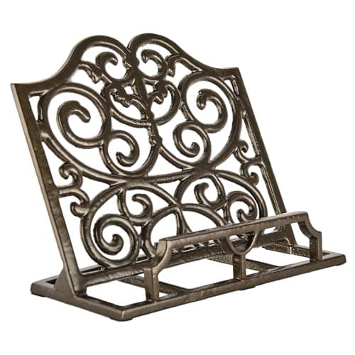 Image of Vintage Cookbook Stand Cast Iron, Decorative Metal Cookbook Recipe Holder for Cookbooks or iPad Stands for Kitchen, Coffee Gold