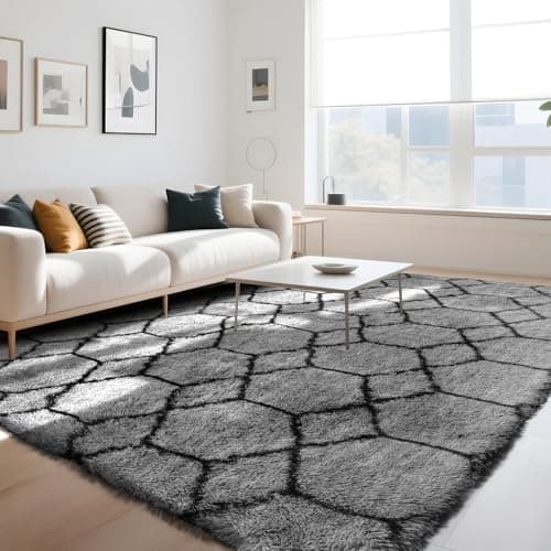 Image of Untimaty Geometric Rugs Living Room - 160x230cm Extra Large Grey Rug, Ultra Soft Fluffy Shaggy Rug for living room, Washable Anti Slip Area Rug Carpet for bedroom Decor Kid Baby Room Dorm Lounge Decor