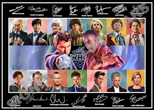 Image of Stunning Quality Doctor Who (New) Signed/Autographed Print. (A4 Print 29.7cm x 21cm) All Doctors. Dr Who. (A4 PRINT ONLY 29.7CM X 21CM)