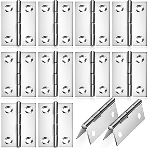 Image of 12 Pieces Stainless Steel Vintage Brushed Silver Folding Butt Hinges, 44mm Bearing Hinges for Closet, Drawer, Window, Boxes, Gate