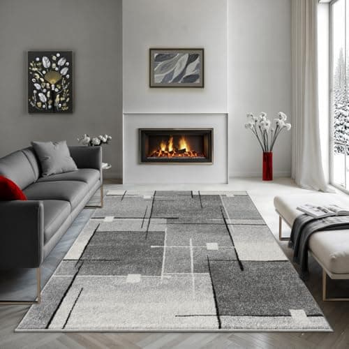 Image of the carpet Pearl Modern dense short pile living room bedroom rug, Contour cut, Geometric pattern, Checked, Grey, 160 x 220 cm
