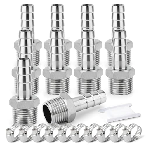 Image of ERGAOBOY 2 Pcs 304 Stainless Steel Hose Barb Fittings, 16mm Barb to 3/8" BSP Male Thread, Industrial Compression Pipe Connector for Water, Fuel, Air, Hydraulic Systems