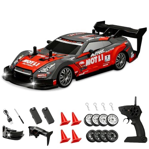 Image of Weciau RC Drift Car, 2.4Ghz 1:24 4WD Remote Control Car with LED Lights, 2 Batteries and 4 Extra Drifting Tires, 20km/h High Speed RC Cars, Mini Racing Cars for Kids Adults Gifts
