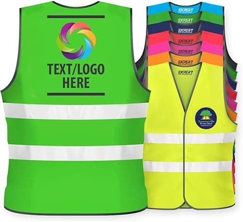 Image of Expert Workwear Unisex Personalised Kids High Visibility Safety Vest Children Hi Vis Printed Waistcoat Reflective Jacket Lightweight EN1150 (Lime, 10-12 Years)