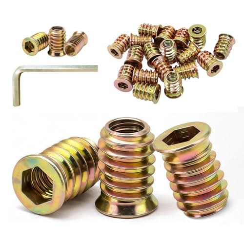 Image of Jiahezhi 30 Pcs Threaded Inserts for Wood M8 x 15mm Zinc Alloy Hex Drive Threaded Nut Inserts Flanged Hex Socket Nuts Zinc Plated Carbon Steel Insert Nuts for Furniture Assembly and DIY Use
