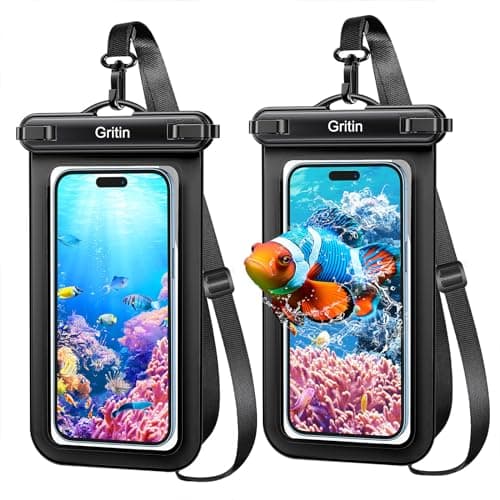 Image of Gritin Waterproof Phone Pouch, 2 Pack IPX8 Waterproof Phone Case Bag for Swimming, Adjustable Lanyard Underwater Dry Bag for iPhone 17 16 15 14 13 12,Galaxy S24 S23 S22 and Other Smartphones up to 7"