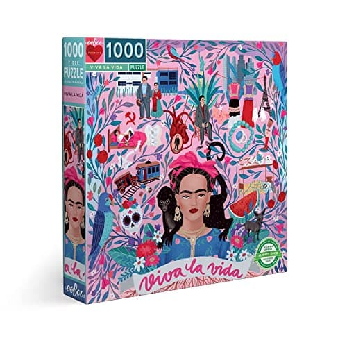 Image of eeBoo Piece and Love Viva la Vida Frida Kahlo 1000 piece square adult Jigsaw Puzzle