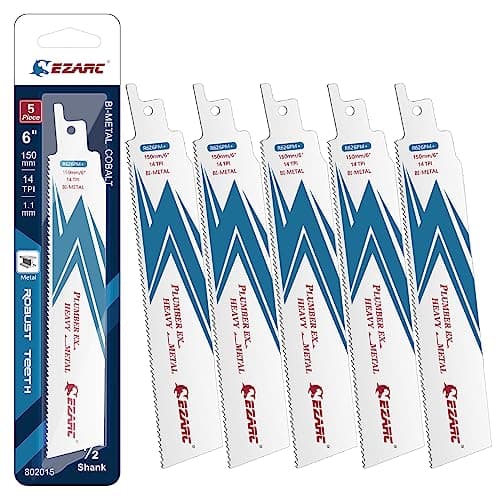 Image of EZARC Reciprocating Saw Blade Bi-Metal Cobalt Sabre Saw Blades for Heavy Metal Cutting 150mm 14TPI R626PM+ (5-Pack)