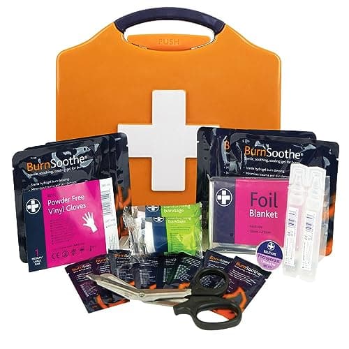 Image of BurnSoothe Burn First Aid Kit In Orange Compact Aura Box First Aid Emergency Burn Kit - Modern Comprehensive Burns Kit. Ideal For Smaller Work Environments (Box Size: 20.5cmh X 20cmw X 6.5cmd)