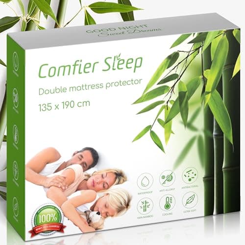 Image of Mattress Protector Double Bed 135x190cm – Fitted Cover 100% Bamboo – Soft Breathable Sheet – Double Mattress Protector Waterproof