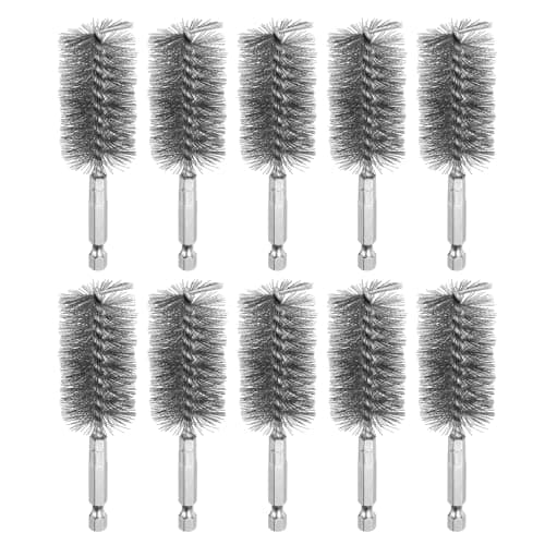 Image of sourcing map 10Pcs 304 Stainless Steel Bore Brush 28mm Dia 4" Long Cleaning Twisted Wire Brush with Handle 1/4" Hex Shank for Tubes, Ports, Bearings