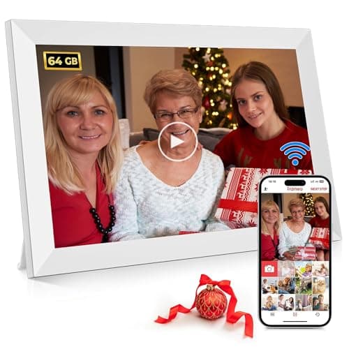 Image of Digital Photo Frame 10.1 Inch Wifi Built-in 64GB, 1280x800 HD IPS Touch Screen- Smart Electronic Digital Picture Frame, Memory Auto-Rotate, Wall Mountable, Micro SD, Share Photos/Videos (White)