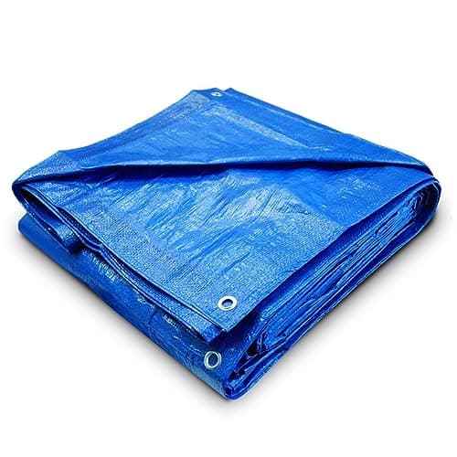 Image of Blue Tarpaulin Sheet 3.5m x 5.4m (Cut-Size) Lightweight PE Plastic Tarp 80gsm Water-Resistant Ground Sheet Multipurpose Tarpaulin Covers used for Garden Furniture Shed Camping (12ft x 18ft)