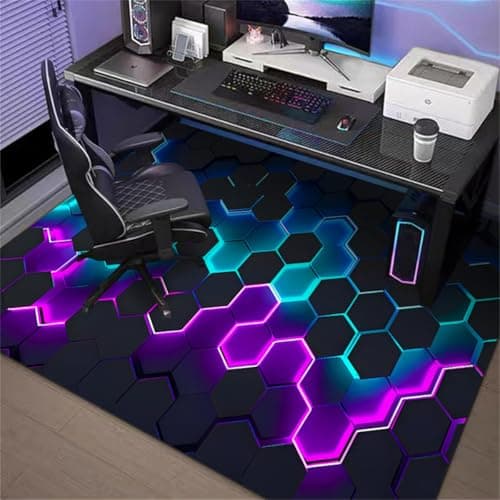 Image of Highdi Office Chair Mat, Gaming Chair Mat for Hardwood & Tile Floor, Technology style Scratch Resistant Non-Slip Washable Desk Carpet for Home Office (Blue purple,120x140cm)
