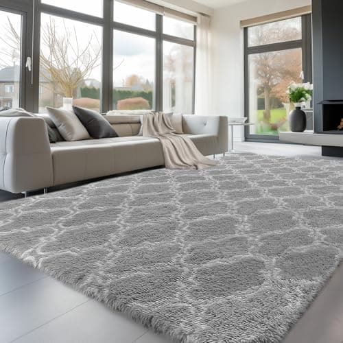 Image of Sour Lemon Rugs Living Room 160x230cm, Grey Area Rugs for Bedroom, Washable Anti Slip Extra Large Shaggy Soft Rug Fluffy Modern Floor Carpets Mat Beside Carpet for Kids Living Room