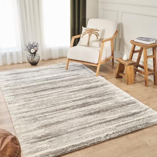 Image of Ruglenza Shaggy Rugs Living Room 120x170 cm Cream & Dark Grey - Fluffy Soft Thick Pile Carpet, Dual Colour Modern Area Rug, Easy Clean, Cozy Stylish Floor Rug