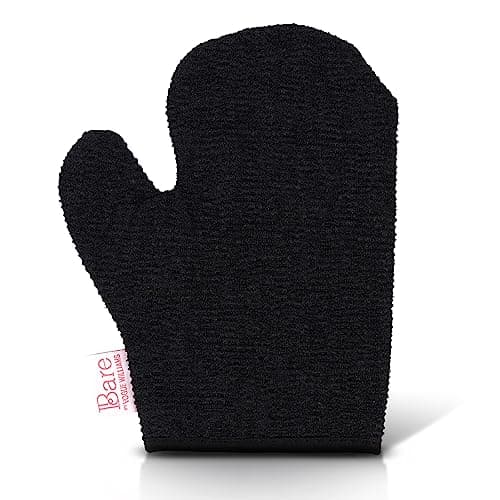 Image of Bare by Vogue Exfoliating Mitt - Double-Sided Tan Mitt for Deep Exfoliation, Built-In Thumb for Secure Grip - Removes Dead Skin for Smooth, Radiant Complexion (One Size, Black)
