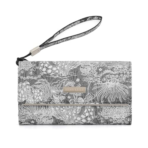 Image of Miss Lulu Large Women's Wallet, Synthetic Leather Coin Purse with White Print Women's Purse