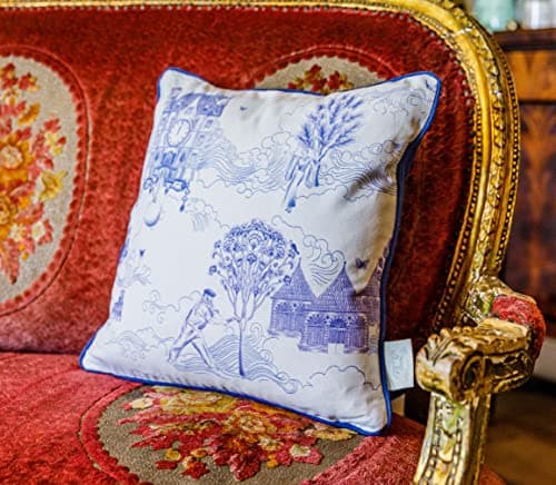 Image of The Chateau By Angel Strawbridge TOILE Polyester Filled Cushion - Blue - 43 x 43cm